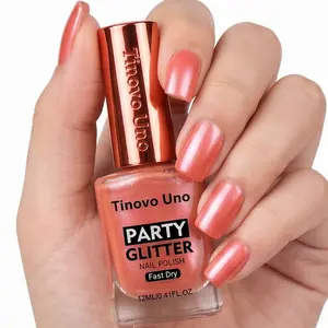 Tinovo Uno New Arrival Original Brand Logo Party Glitter Strength+Care Nail Polish 12ml, Fast Dry, No UV Needed, Sparkling Shimmer Finish, Long Lasting, Multifunction Nail Strengthener, Improves Brittle, Yellow, Weak Nails, All-Day Wear, Best Gifts