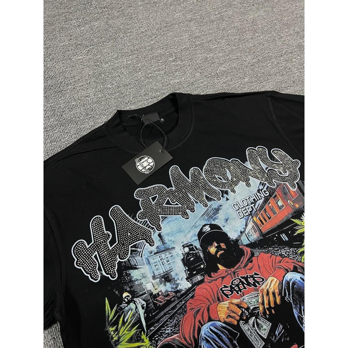 Y2K Vintage Washed Streetwear T-Shirt, Shiny Rhinestone Diamond Graphic, Crew Neck Cotton Oversized Short Sleeve Hip Hop Tee For Men