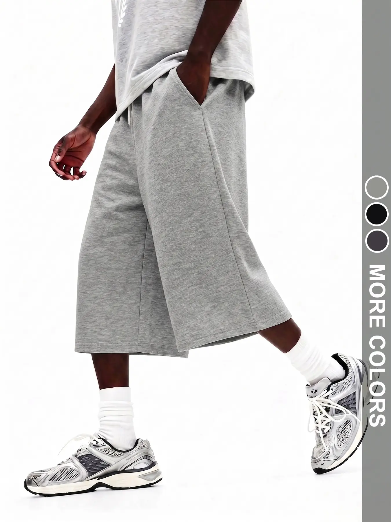 Men's Street Style Capri Pants, Fall Urban Casual Graphic Drawstring Waist, Loose Fit Baggy Wide Leg, Multiple Colors Available, Menswear