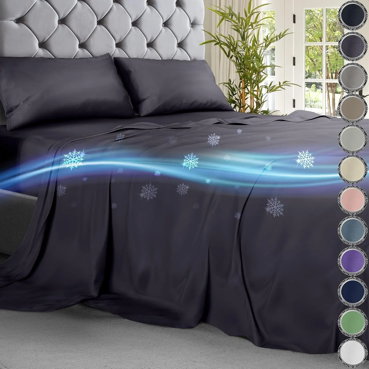 Cooling Sheets Queen Set 4pcs - Luxurious & Ultra-Soft Cooling Bed Sheets Queen Size for Hot Sleepers - Comfortable Bamboo Viscose Microfiber Queen Bed Sheets Set Cooling (Graphite)