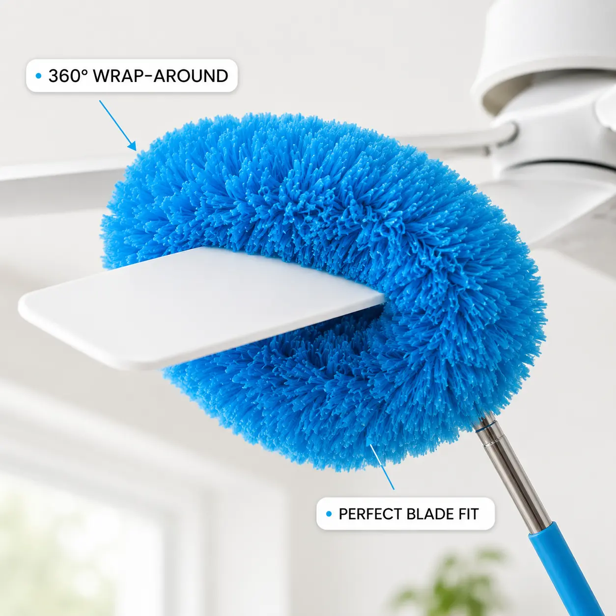 Telescoping Microfiber Duster for Cleaning, Ceiling Fan Cleaner with Extension Pole, Reusable Fan Blade Duster for Home, Office & Hard-to-Reach Areas