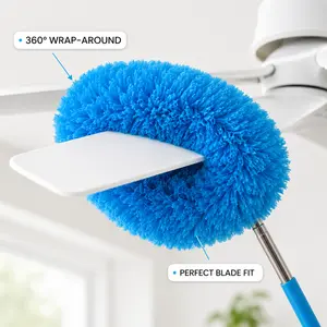 Telescoping Microfiber Duster for Cleaning, Ceiling Fan Cleaner with Extension Pole, Reusable Fan Blade Duster for Home, Office & Hard-to-Reach Areas