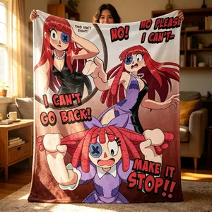 The Amazing Digital Circus Ragatha Comic Panel Flannel Blanket, Red Hair Character Throw for Fans & Home Decor
