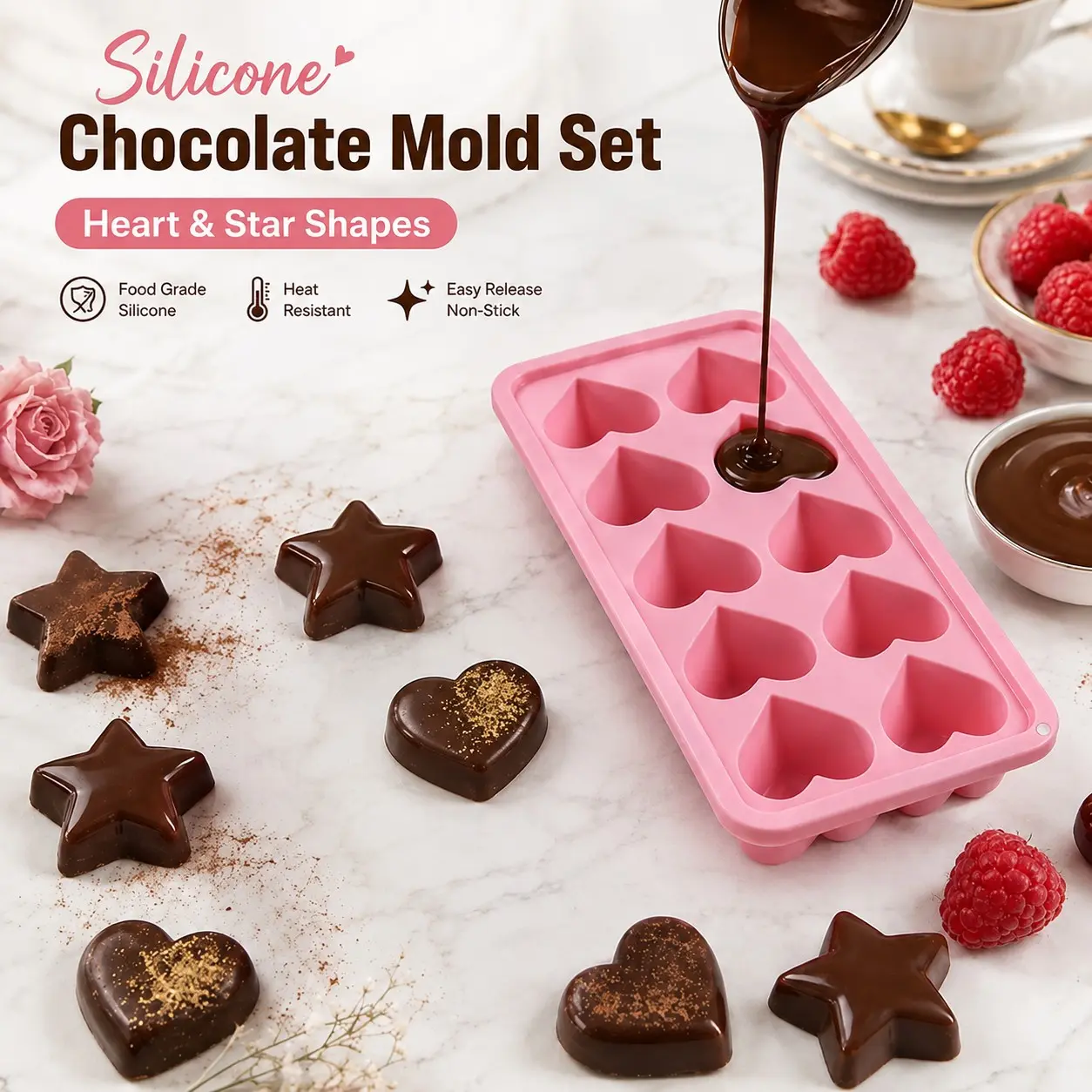Silicone Cake Chocolate Mold, Star and Heart Design, Handmade Candy Pudding Decor, Creative Dessert Baking Mold, Chocolate Mold, Ice Cube Mold