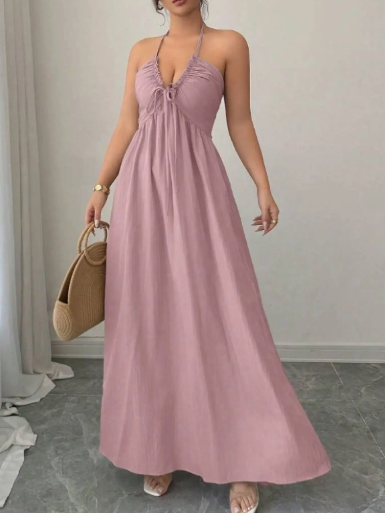 Women's Strapless Sleeveless Tie Front A-Line Dress, Summer Elegant Chic Casual Wear, Perfect for Daily, Comfortable & Stylish Design