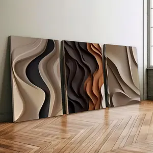 2D canvas, 2D canvas, 3-piece set of stylish canvas framed paintings for room decoration, artistic texture, pleated minimalism (decorative painting set for home, office, living room, bedroom, ready to hang, Easter wall home decoration (wrapped canvas)