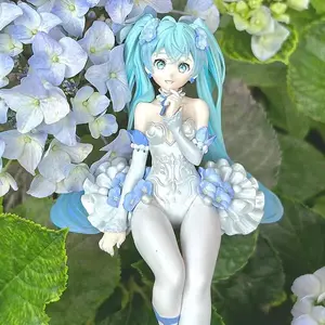 New Hatsune Miku Anime figure Pink sakura sitting position PVC Action figure model toy decoration collect gifts