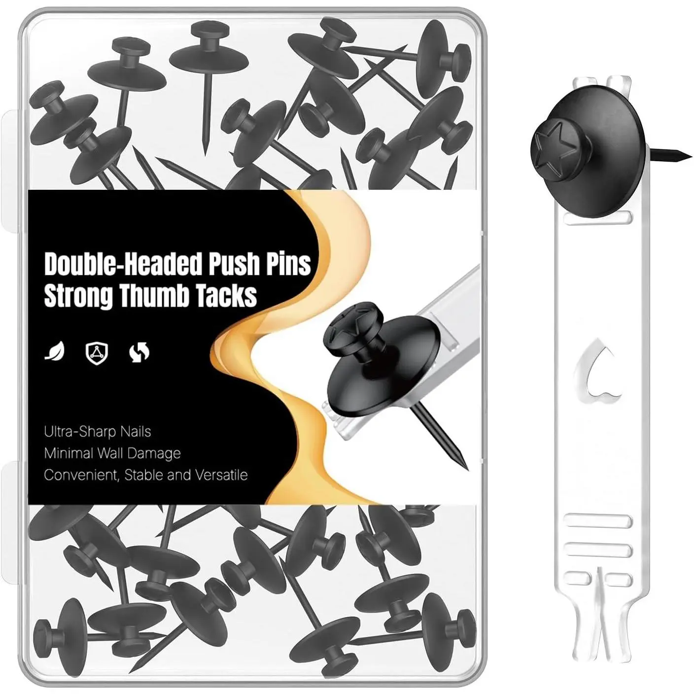 30 count Push Pins for Wall, Double Headed Thumb Tacks, Picture Hangers, Metal Thumbtacks, Picture  Nails Wall Hooks for Art, Photo Frame, Tapestry & Decor, Black