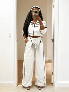 Women's Fashion Sporty Jacket Set, Long Sleeve Zipper Hooded Top, Patchwork Pocket Pants, Casual Two-Piece, All Seasons, Casual Tracksuits