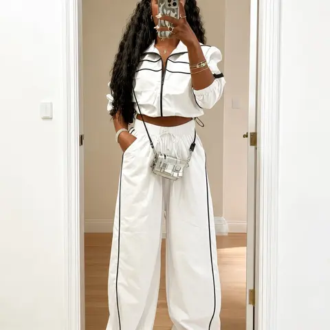 Women's Fashion Sporty Jacket Set, Long Sleeve Zipper Hooded Top, Patchwork Pocket Pants, Casual Two-Piece, All Seasons, Casual Sports Tracksuit, Casual Tracksuits, Casual Sportswear Set, Casual Activewear Set