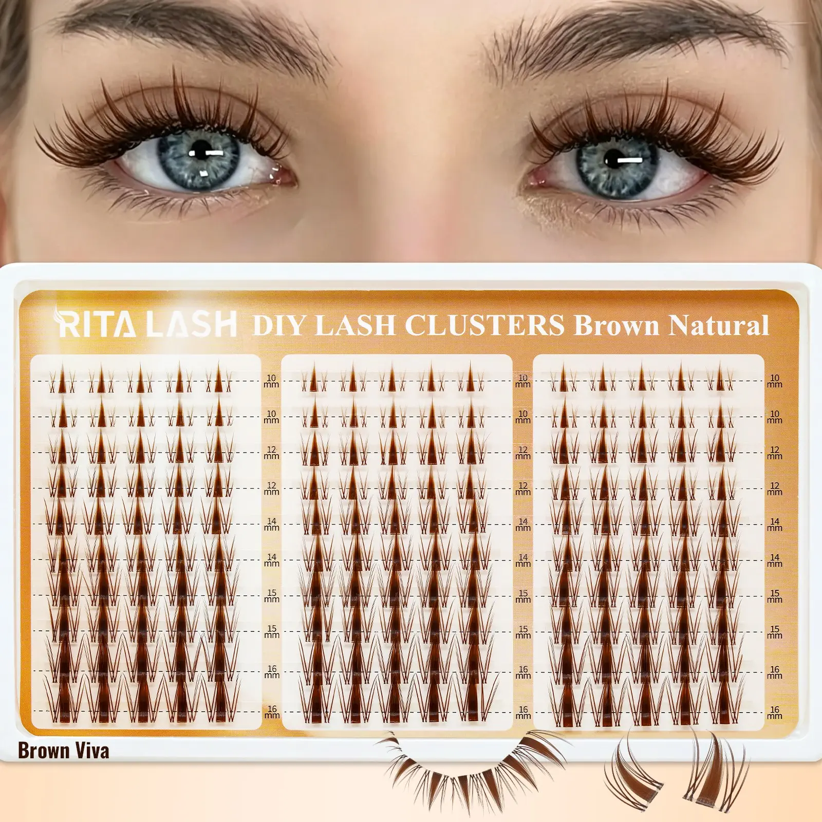 Brown Viva | RITALASH 150pcs Brown Lash Clusters Manga Cluster Eyelash Extensions 10-16MIX Spiky Cluster Lashes Fairy Individual Lashes Anime C Curly Eyelashes DIY at Home Easy to Apply Viva Lash Spikes