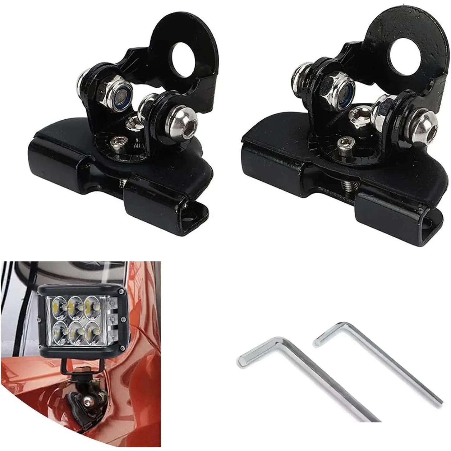 2 PCS Led Light Bar Mounting Brackets, Adjustable Hood Led Work Light Mount Bracket, Off Road Accessories, Ditch Light Brackets for Off Road Truck (Black)