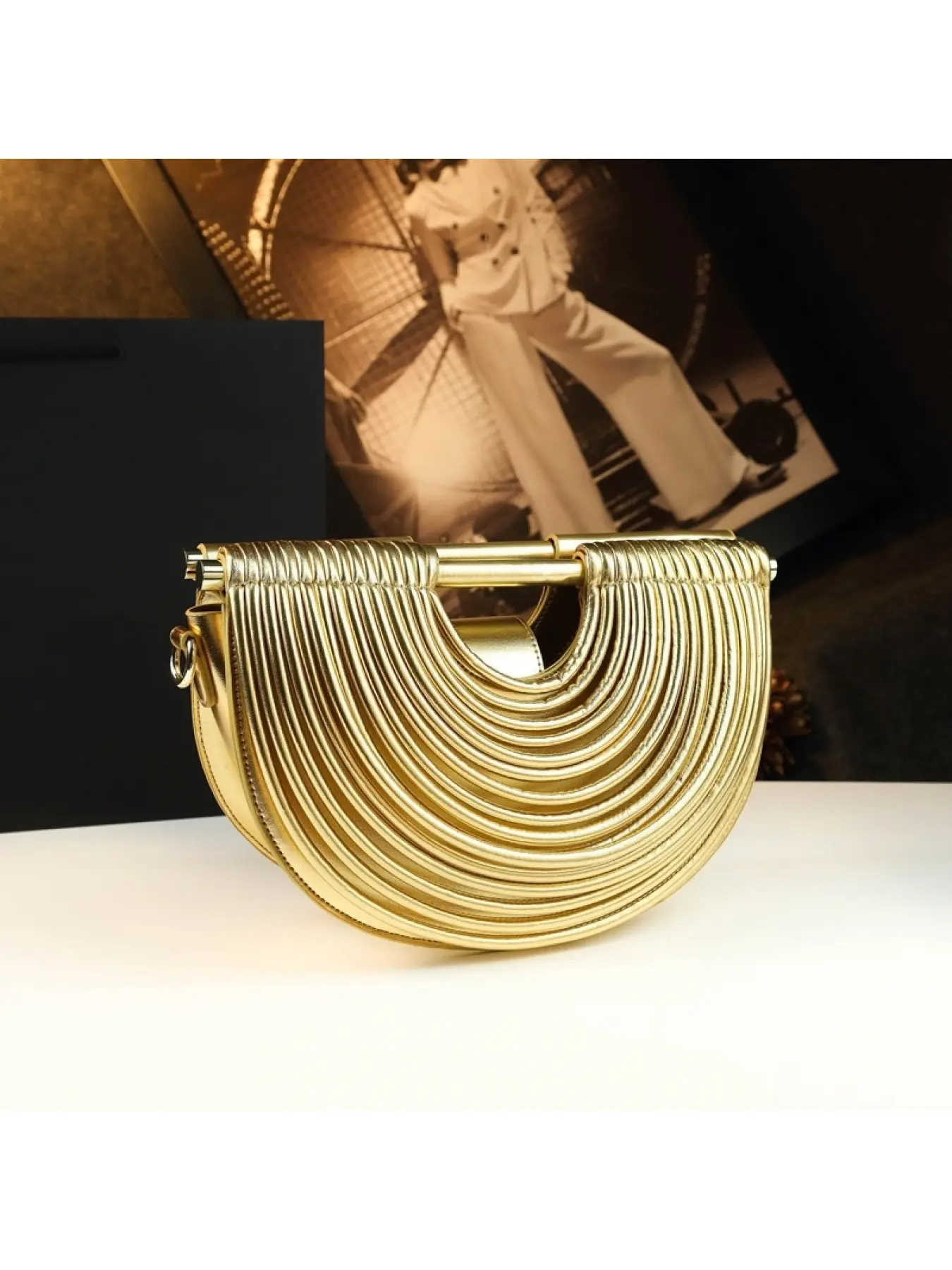 Women Multi-Layer Pleated Semi-Circular Crossbody Bag Detachable Adjustable Strap Elegant Underarm Handbag Versatile Daily Party Commute Shoulder Purse