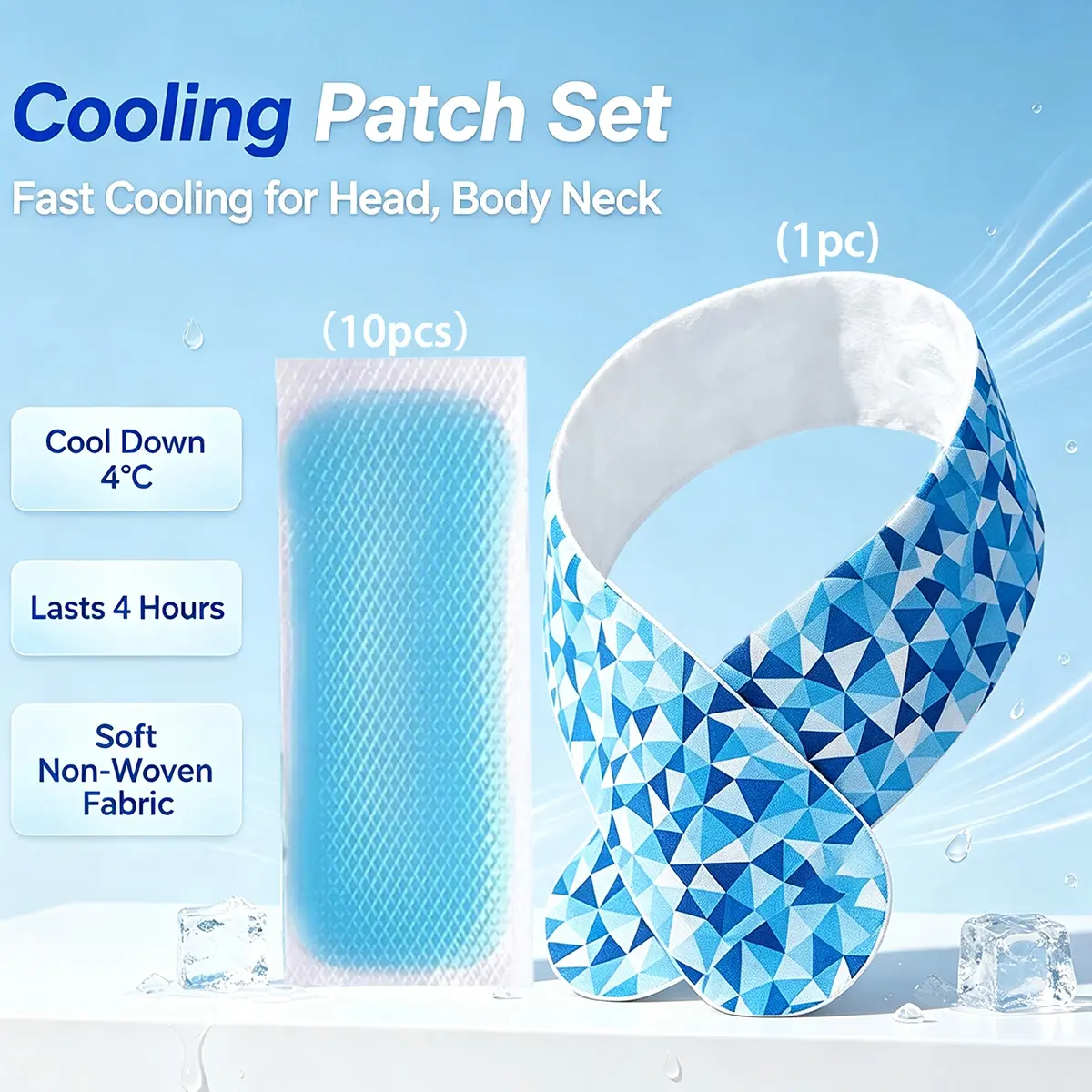 10 Ice Patches + 1 Neck Cooling Packs Set, Reusable Cold Therapy Packets for Pain Relief & Comfort, Ideal for Sports Recovery & Daily Use