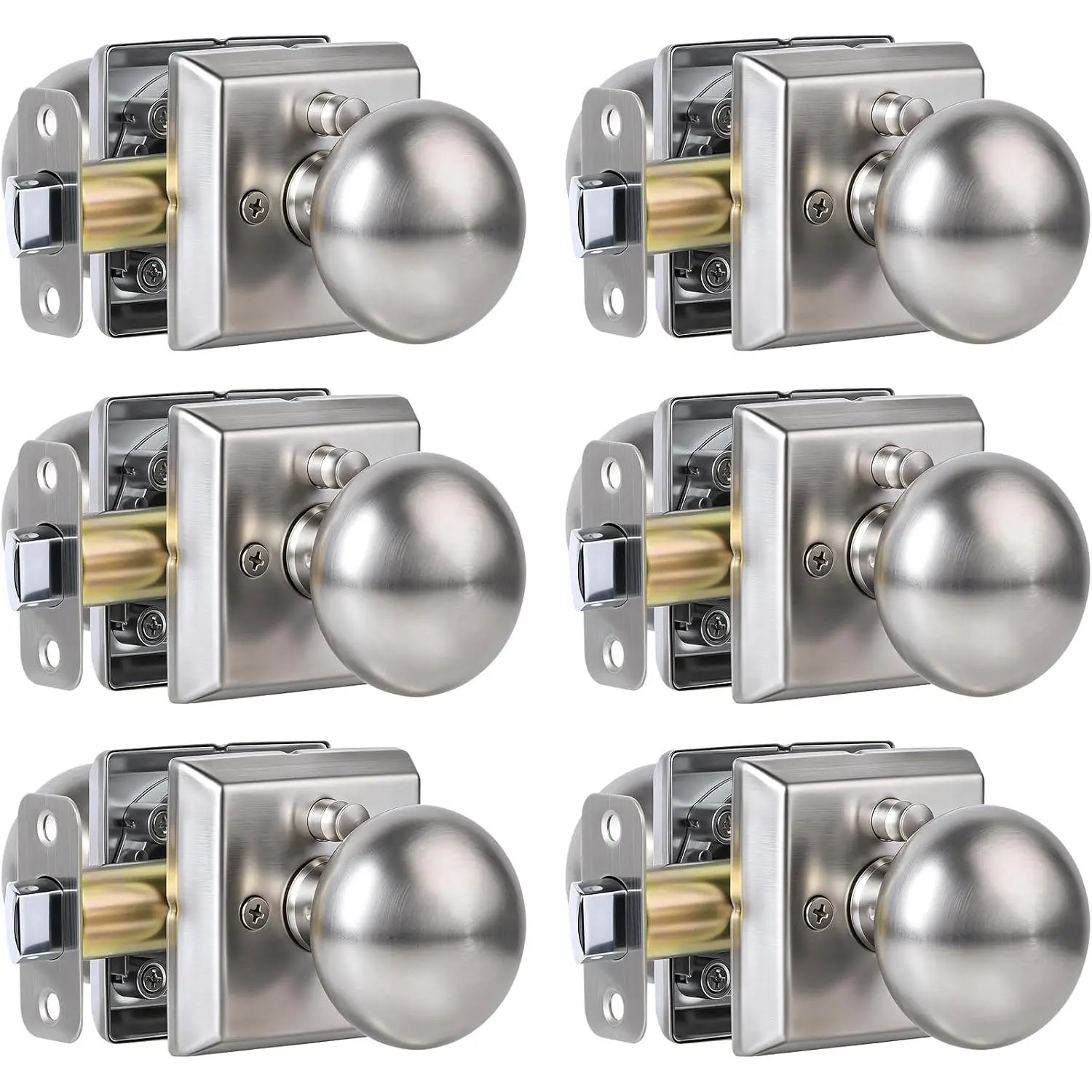 6 Pack Polished Nickel Door Knobs  Door Knob Interior with Pin Lock, Brushed Nickel Modern Door Knobs Interior Satin Nickel Door Handles Square for Bathroom and Bedroom