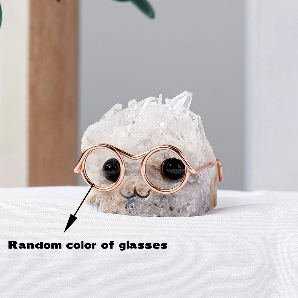 Random Color Natural Crystal Gemstone Pet Figurines with Glasses, 1/3/5 Counts DIY Handmade Crystal Carving Fengshui Sculptures, Pet Memorial Ornaments, Home Garden Decor Natural Crystal Set #GLOBAL PICKS