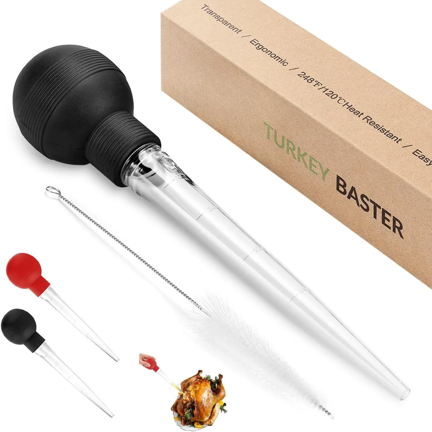 Plastic Turkey Baster with Cleaning Brush - Kitchen & Barbecue Utensils Set for Kitchen and Barbecue Use