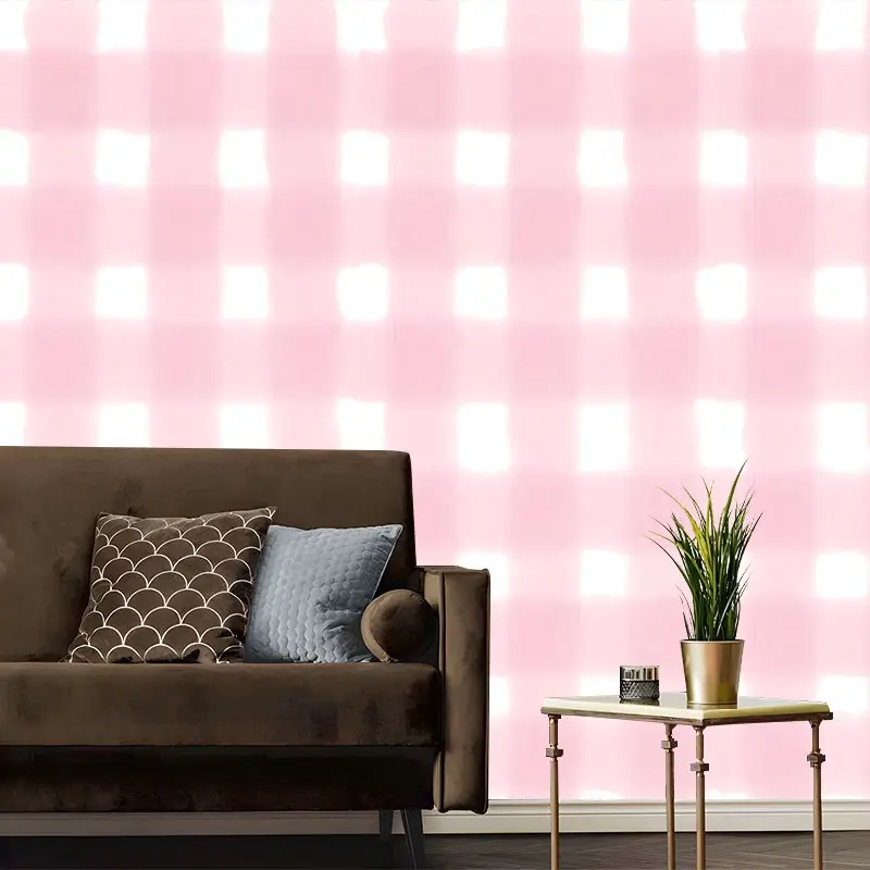 Kawaii Pink Gingham Peel and Stick Wallpaper, Geometric Wallpaper Removable Self Adhesive Contact Paper for Cabinet, Shelf Liner, Decorative Wall Paper Roll for Bedroom Living Room Interior Wall, Ideal Gift for Home Decor Enthusiasts