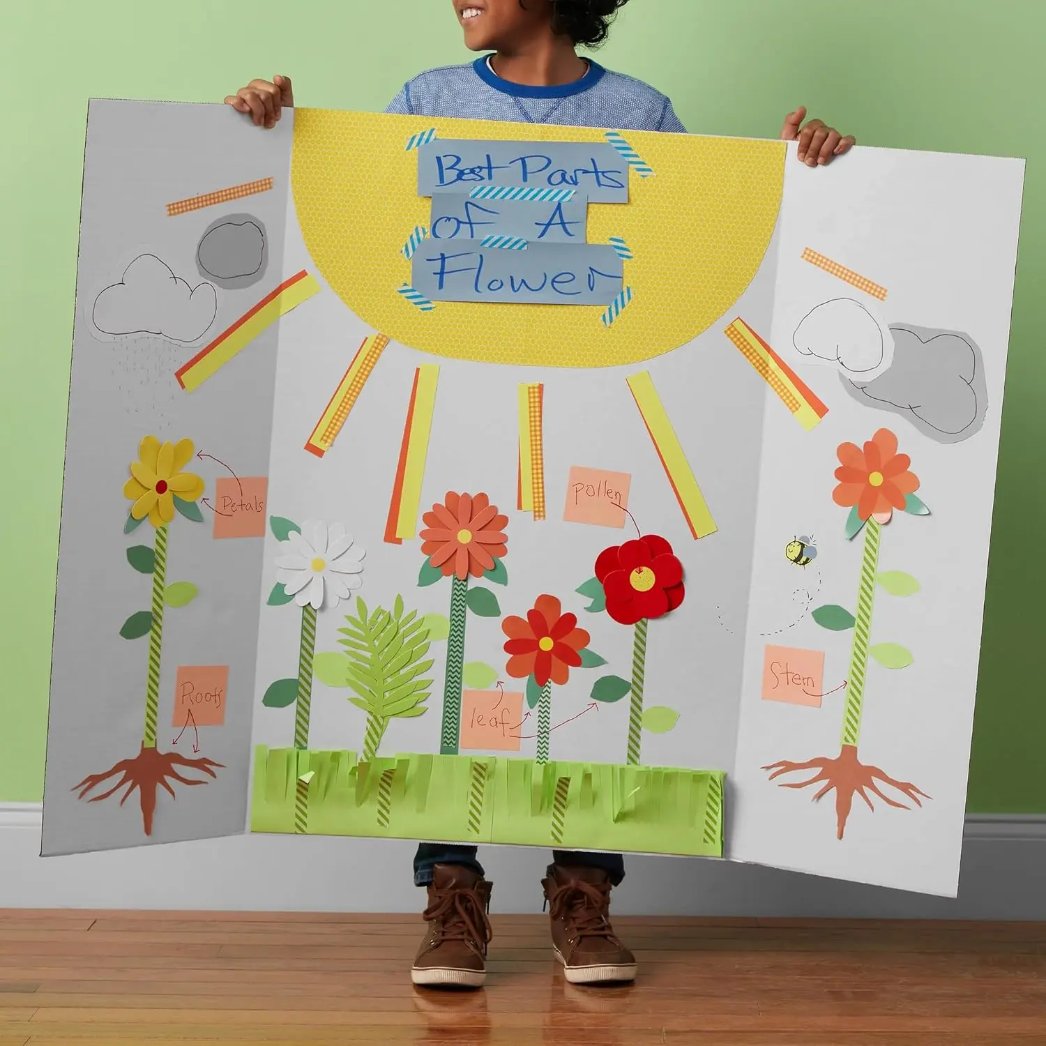 4 Pcs Tri-fold Poster Boards 48 x 36 inches Premium Corrugated Presentation Boards with Double Sided Tapes Display Boards for School Project Exhibitions Business Presentation