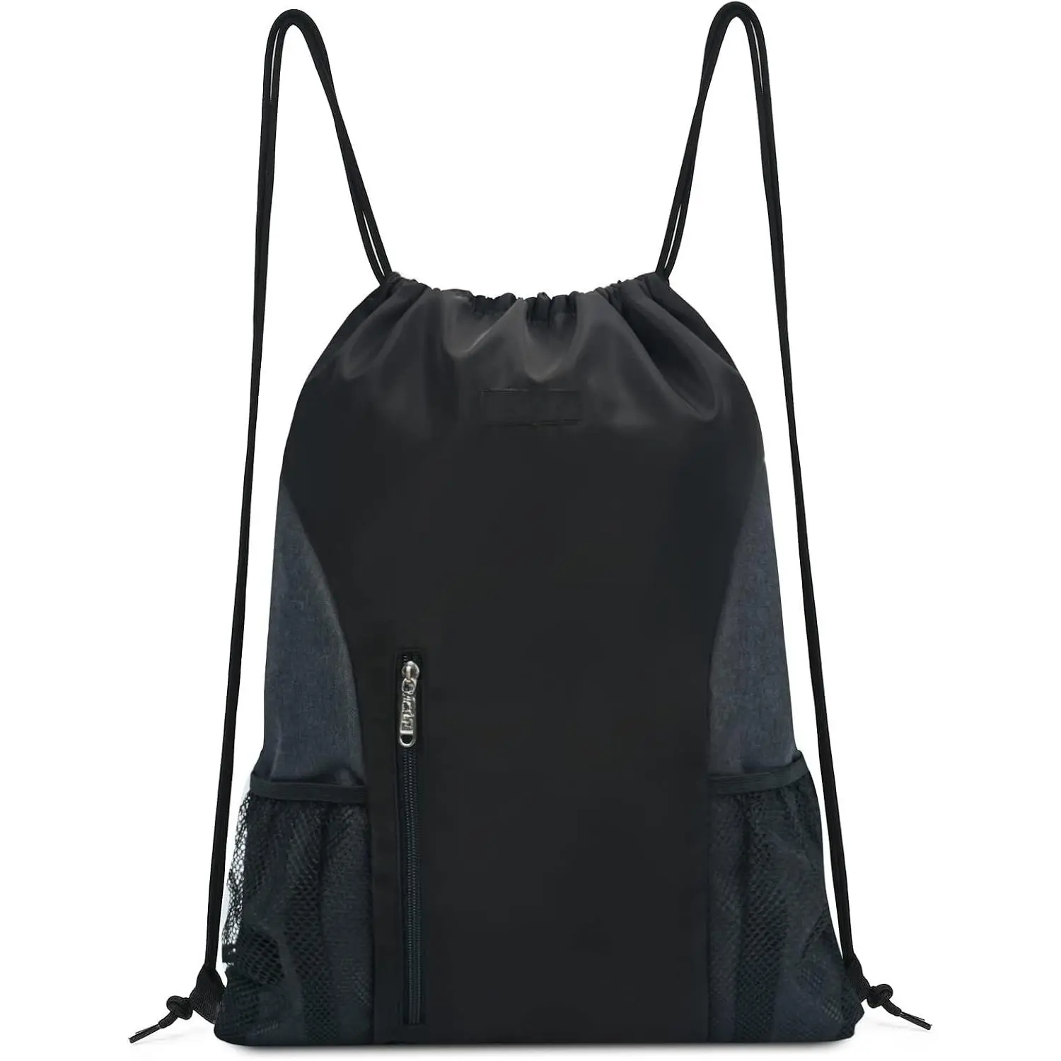 Drawstring Backpack  Gym Sackpack with Mesh Pockets Water Resistant String Bag for Women Men(Black)