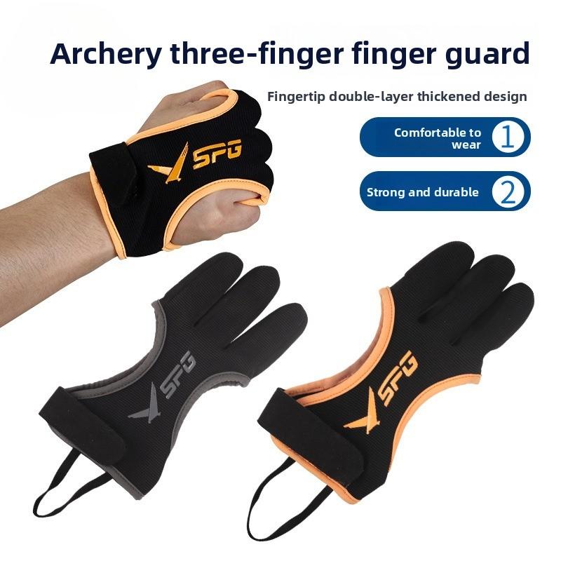 New, archery three-finger finger protection, thickened fingertips, traditional recursive bow and arrow Mediterranean pull-string gloves