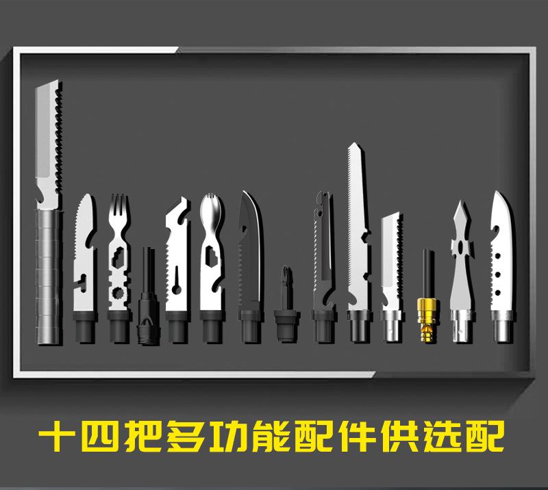 Multifunctional folding shovel, a camping survival tool, equipped with a flint fire starter, suitable for hiking, hunting, fishing, and other outdoor activities