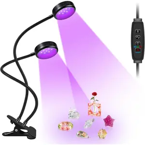 USB UV Black Light Dual Head, 10W 395nm-405nm LED Lamp with Clamp, Gooseneck for Resin Curing, Blacklight, Posters, Paint Collection
