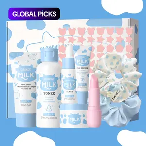 Laikou Milk Skincare Set, Cleanser 50g, Toner 100ML , Serum 17ML, Eye Cream 15g, Moisturizer 25g , Lip Balm 3.5g, Acne Patches X3