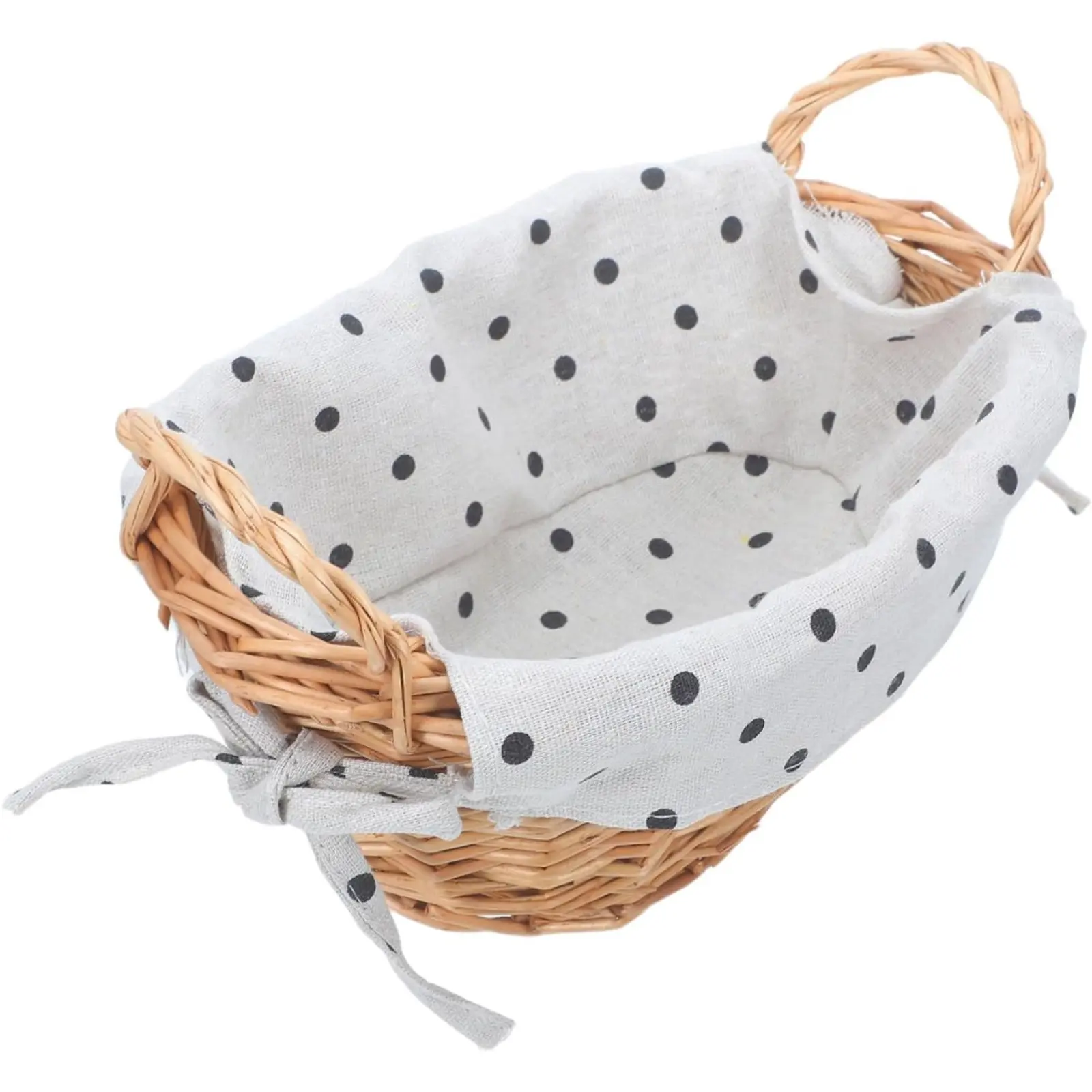 Rattan Woven Storage Basket with Fabric Liner & Handles | Small Organizer for Desk, Vanity, Entryway, Shelf | Boho Gift Basket for Makeup, Sundries, Fruit & Home Decor