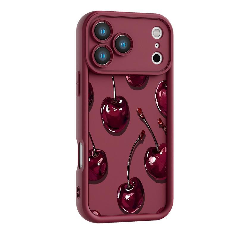 A stylish deep red cherry pattern soft TPU shockproof anti-drop full-coverage phone case, compatible with iPhone 17/16/15/14/13/12/11/x/xs/xsmax, a gift for friends, family, and yourself.
