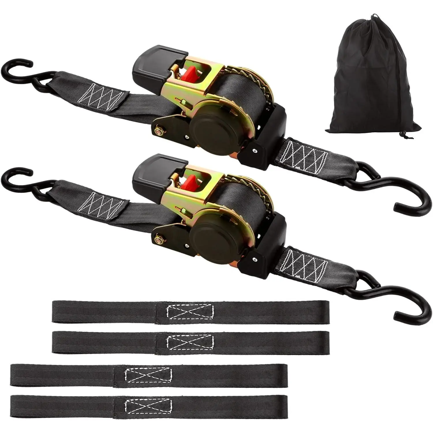 2 Pack 2 Inch Retractable Ratchet Straps Heavy Duty 15ft Self Retracting Tie Down Straps with Storage Bag, 3,300lb Break Strength Automatic Ratchet Straps for , ATVs,