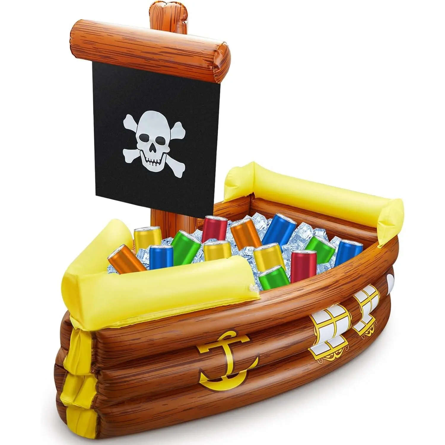 Inflatable Pirate Ship Cooler Halloween Inflatable Cooler for Birthday Gasparilla Party Decorations Pool Party Supplies Food Tray Beverage Serving Containers Ice Holder