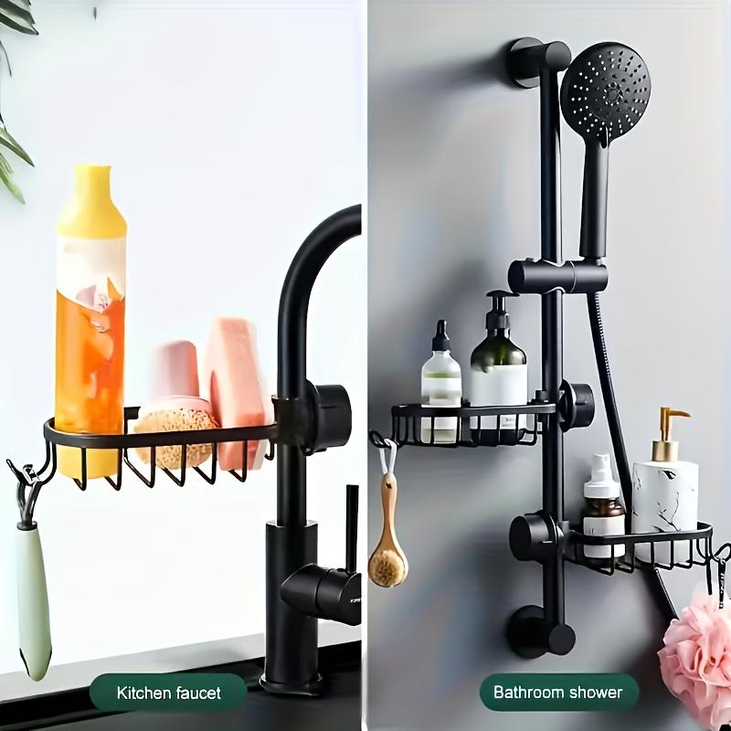 2-Pack Space-Saving Wall-Mounted Shower Caddy - Heavy-Duty Aluminum Storage Rack for Bathroom and Kitchen with Multiple Hooks, Modern Stylish Design, Shelf, Shower Organizer, Rust-Proof Material