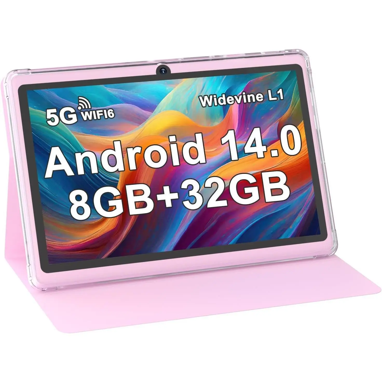 7 Inch Tablet Android 14, 8GB RAM (5GB Expandable) 32GB ROM Tablets Supports 1TB MicroSD, Dual Camera Tableta 5G WiFi-6 Android Tablet with Case, 7" Tablets+Cover 2026 for Gifts(Pink)