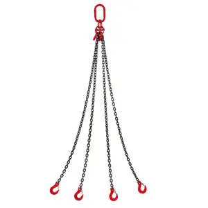 Garvee 4-Leg Alloy Steel Chain Sling for Lifting, Heavy Duty Lifting Chain with Grab Hooks & Length Adjusters, Available in 5/16" or 1/4" Chain Diameter, 5/10 Ft Length, Max 11,000 LBS Working Load, Ideal for Engine Hoist & Industrial Material Handling