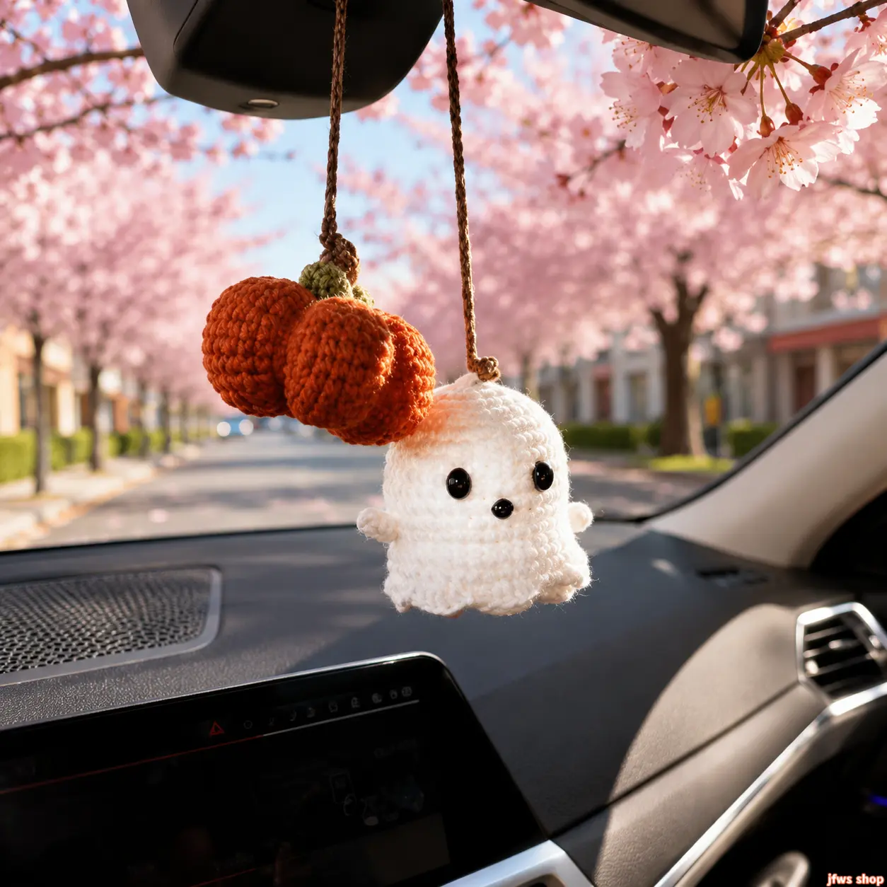 2026 New Handmade Crochet Ghost Pumpkin Plush Doll for Halloween Spooky Car Hanging Ornament Home Decor Cute Amigurumi Gift US Design