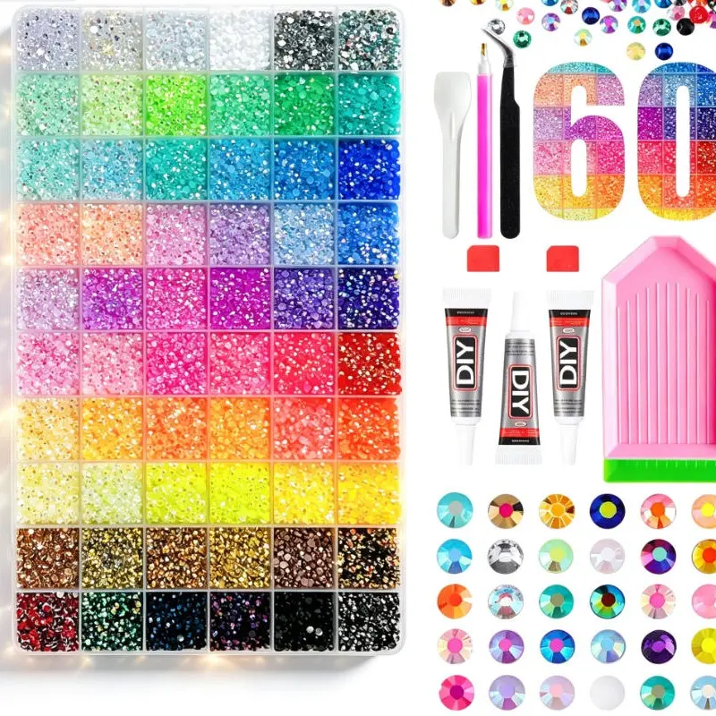 Bedazzling Kit 60 Color Macaron Rhinestone Kit, Complete DIY Set with All Drilling Tools, Ideal for Most Colorful Embellishment Crafts Colors Full Diamond Painting Tool Set | Complete DIY Craft Kit for Beginners & Hobbyists。Halloween Christmas Gifts for y