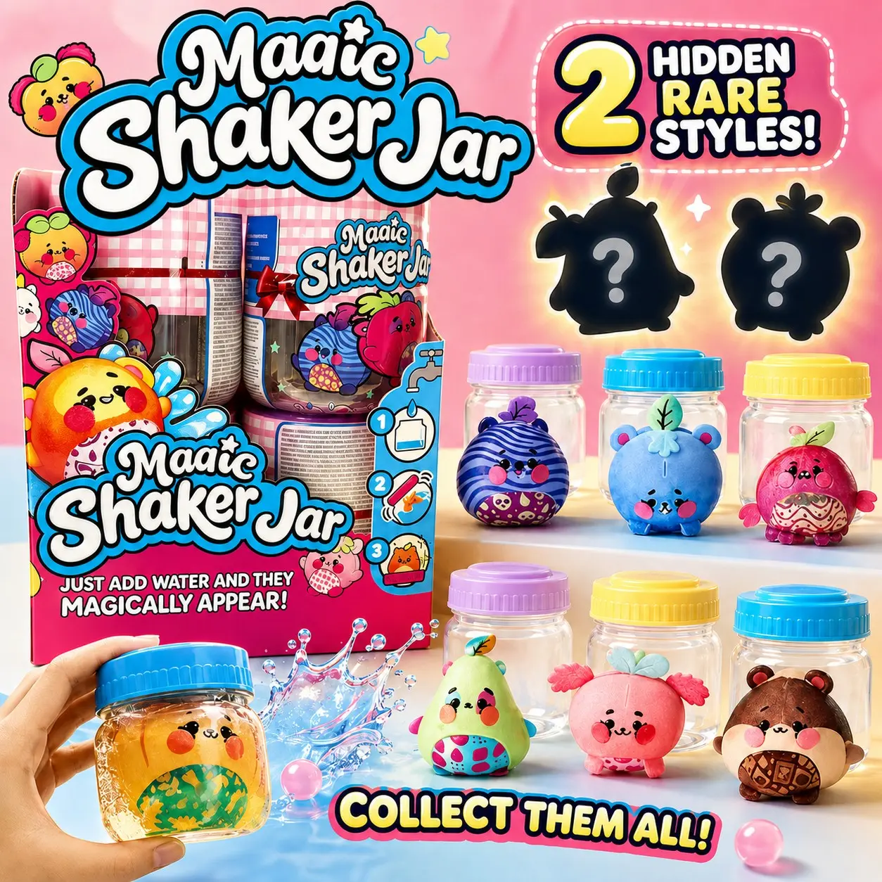 2026 Magic Shakerjar Water-Activated Surprise Reveal, Soft Squishy Characters, Fidget Plush Sensory Collectibles, Ideal Gift for Kids Age 5+