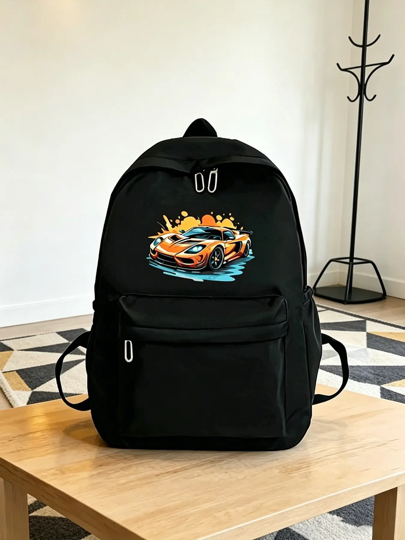 Trendy Graffiti Supercar Print Backpack, Large Capacity Lightweight Durable Oxford Fabric Student Bag, Casual Sports Backpack for Men