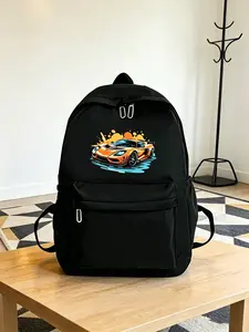 Trendy Graffiti Supercar Print Backpack, Large Capacity Lightweight Durable Oxford Fabric Student Bag, Casual Sports Backpack for Men