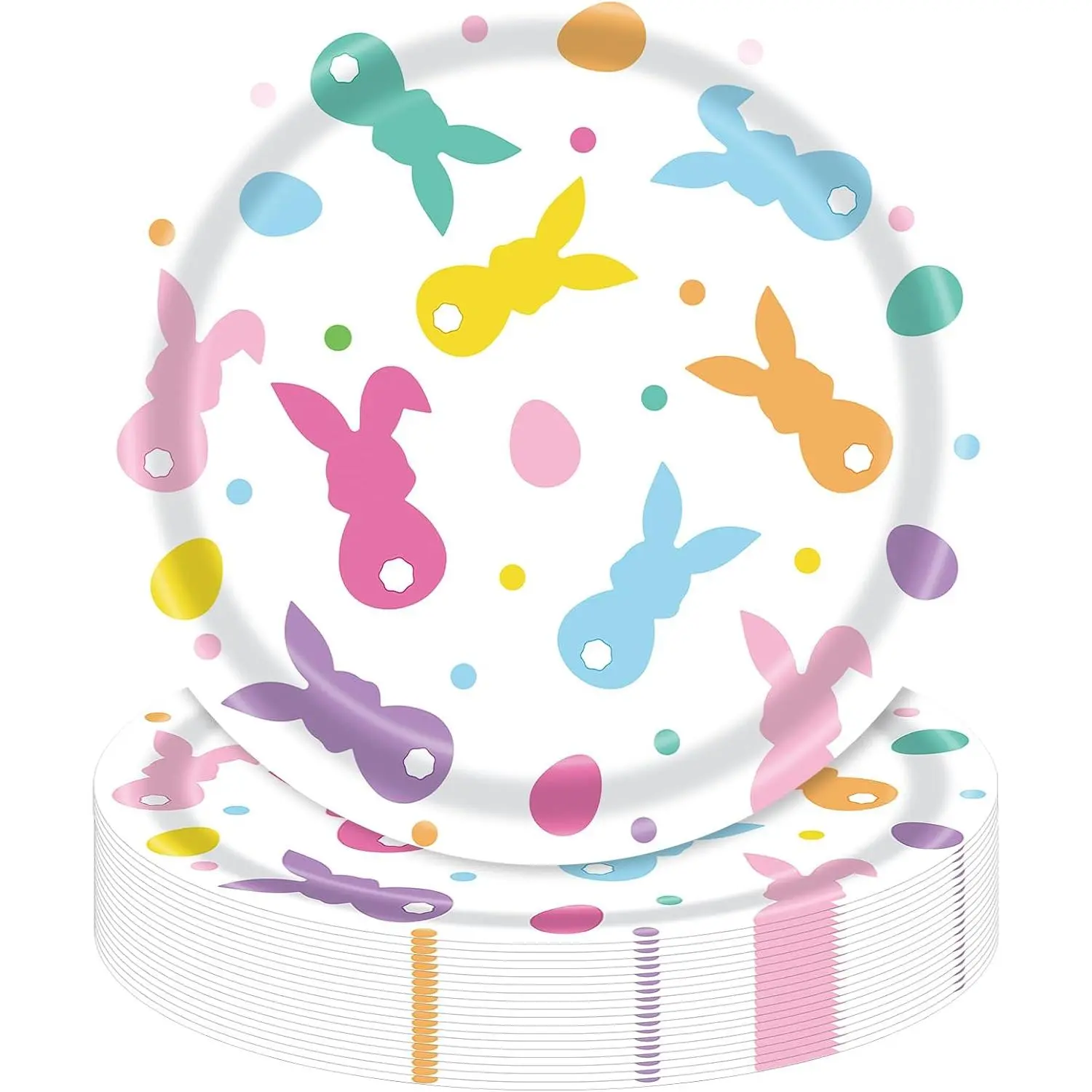48 count Easter Bunny Paper Dessert Plates – 7-Inch Colorful Bunny Disposable Plates for Easter Party, Spring Celebration,  Shower, and Family Gathering