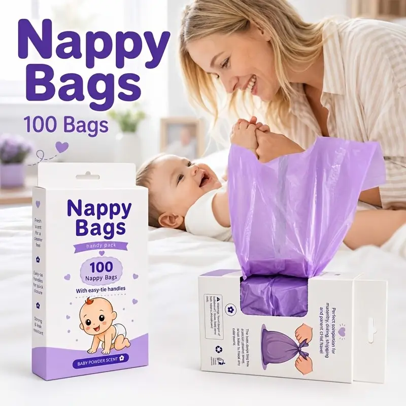 100 Count Scented Diaper Pail Bags, Leak-Proof Design, Durable Material, Ideal for Baby Waste Management, Convenient & Practical