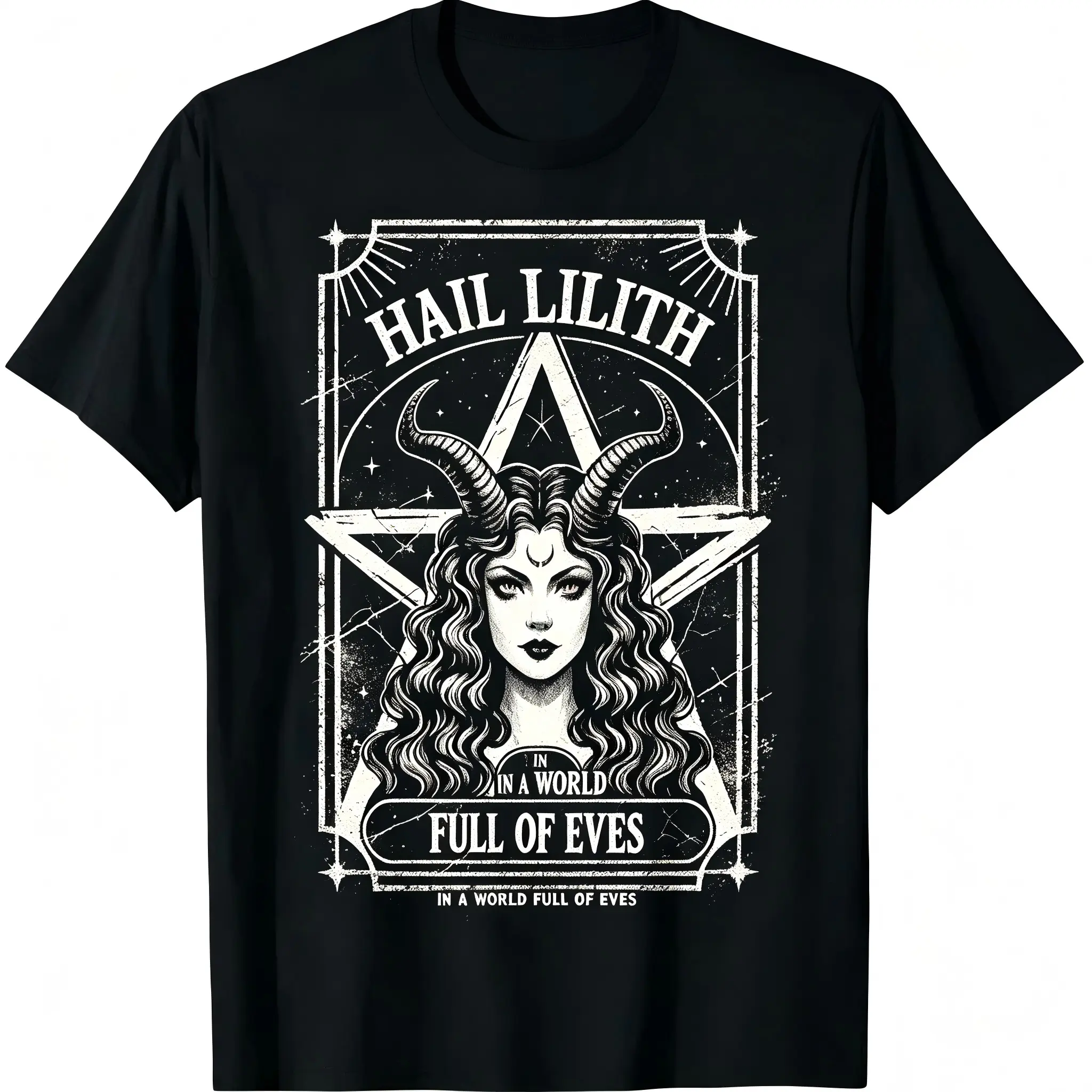 Vintage Hail Lilith Graphic T-Shirt, Gothic Occult Print Lightweight Shortsleeve Unisex Streetwear Top, Essential, Simple, Everyday, Tshirt, Casual, Basic, Fabric, Round Neck