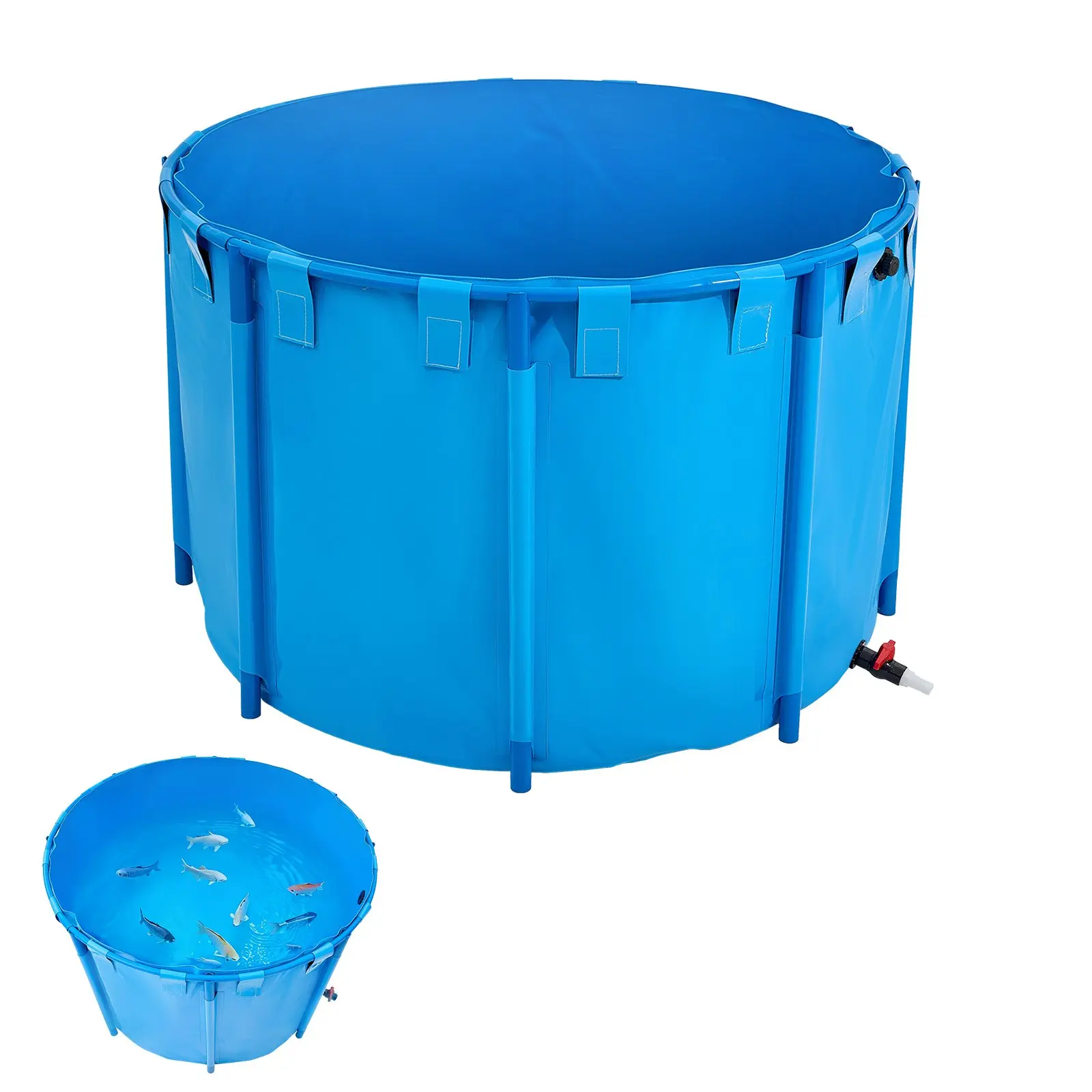 VEVOR Large Leakproof Canvas Fish Pond, 448.8 Gal Above Ground Tank with Thickened PVC, Stable Frame, Drainage Valve, Foldable Design for Aquaculture, Koi Breeding (Blue, Suitable for Crabs), 448.8 Gallons