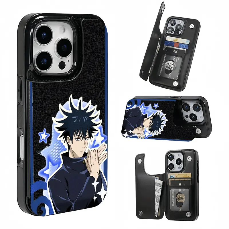 Anime Jujutsu Kaisen Megumi Fushiguro Pattern, Printed phone case, not 3D textured. Features card slot for bank cards, transit cards etc. Compatible with iPhone 17/16/15/14/13/12. Unisex, great holiday gift.