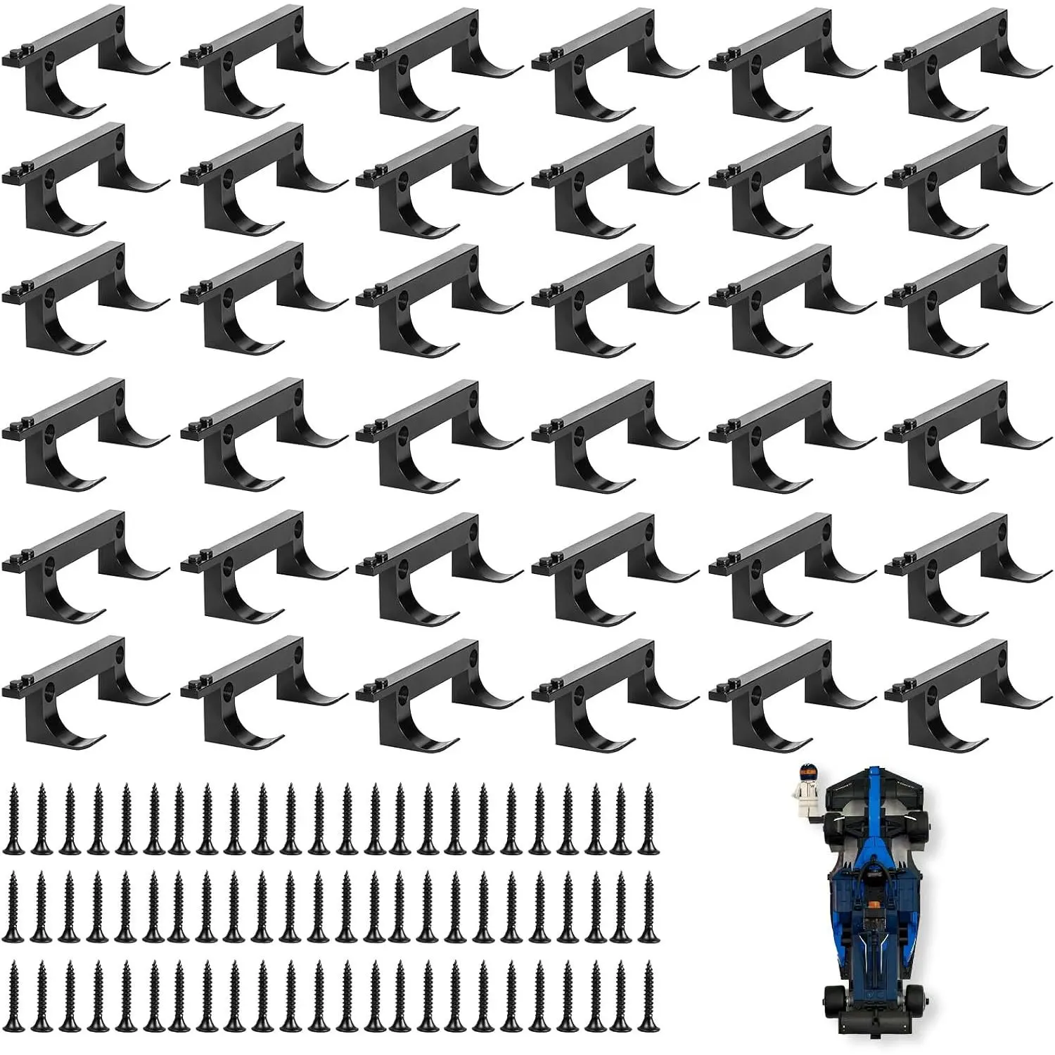 36 count Wall Mount with Screws Fits for Any  Speed Champions Sets | Wall Bracket w/Base for /Minifigure & Brick , Displays Collectible , Saves Space, Easy Screw-mount Install