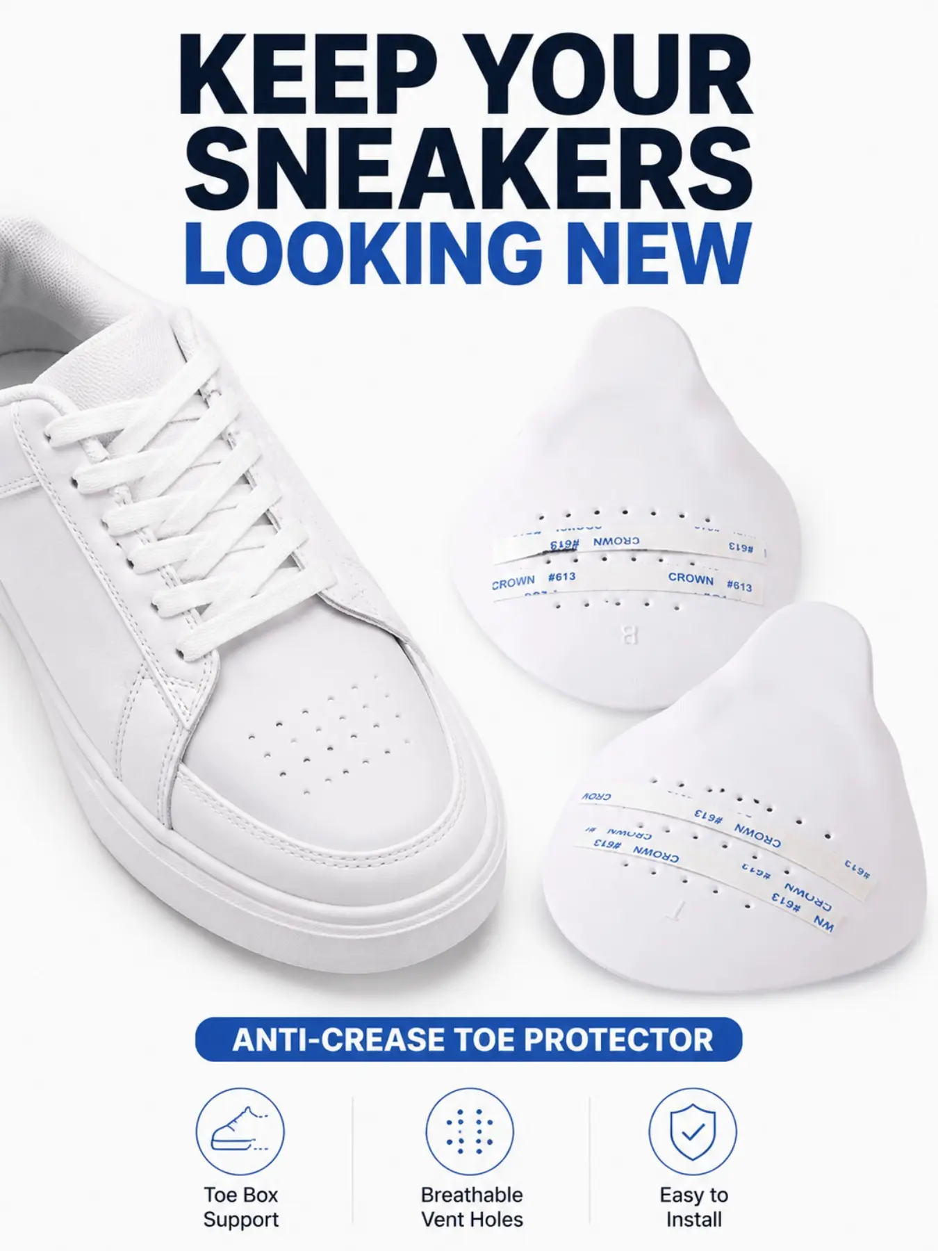 Universal Fit Shoe Shields, Anti Crease Toe Protectors for Sneakers, Breathable Toe Guards, Sizes 35-47 Eu, All Seasons