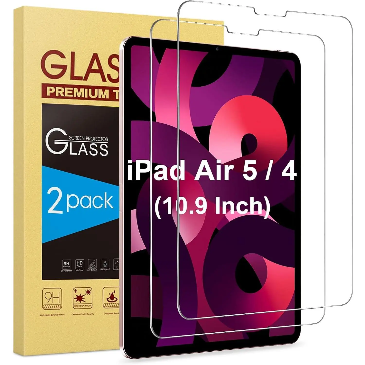Tempered Glass Tablet Screen Protector for iPad Air 4th/5th Gen 10.9in (2 Pack), Smooth, High Sensitivity, Pencil Compatible, Case Friendly, Easy Installation, Premium Protection Tablet Accessories