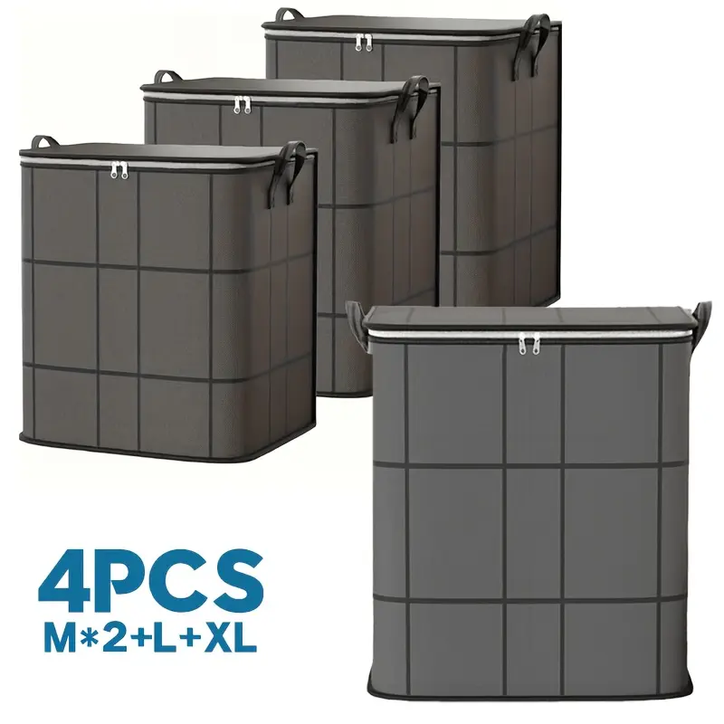 4Pcs Household Storage Organizer Bags, Assorted Sizes, Dustproof Zipper Closure & Portable Handles, Spacious for Bedding & Garments, Ideal for Wardrobe & Under-Bed Storage, Efficient Space Saving