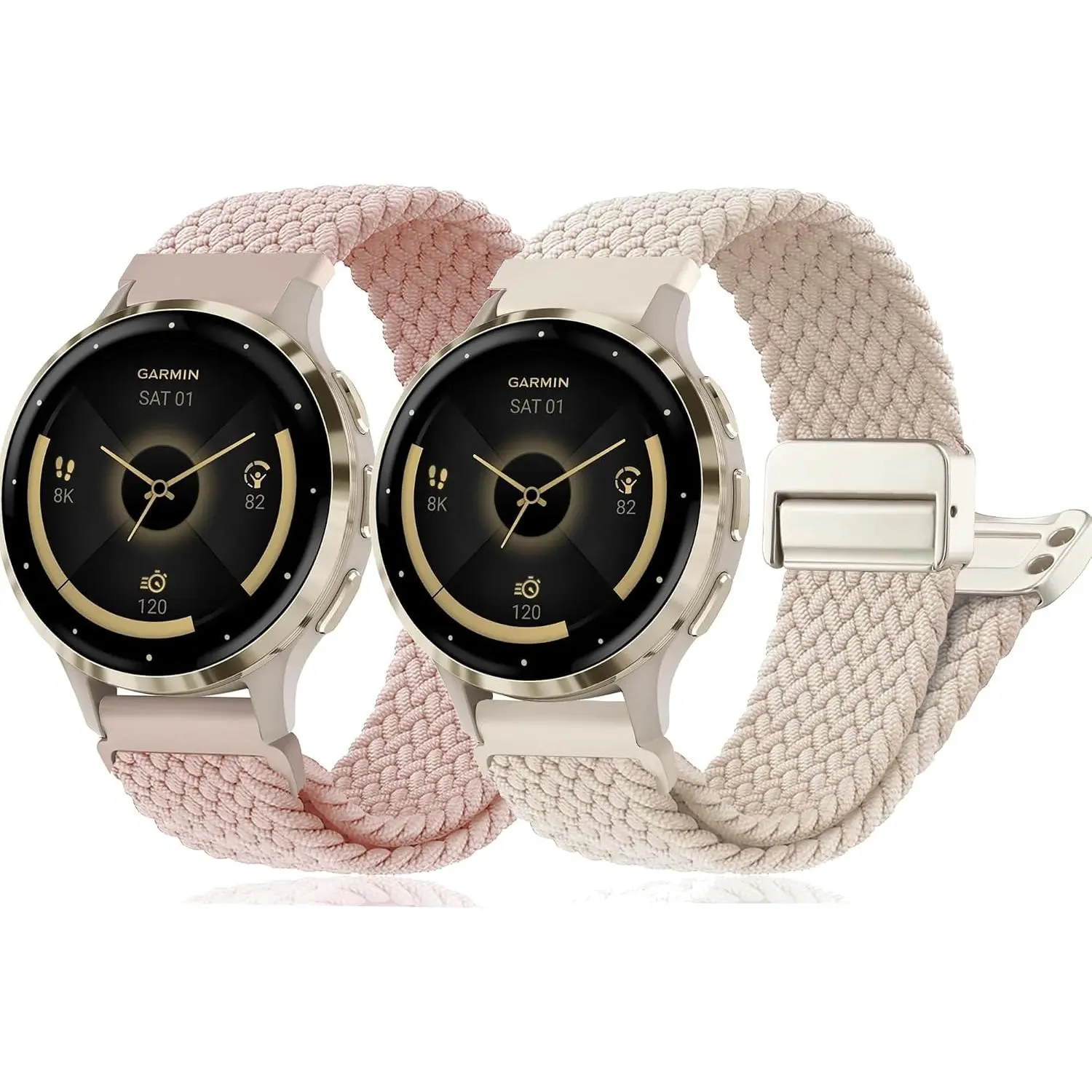 2Pack  Braided Nylon Band Compatible With  Venu 3S/Venu 4 41mm/Vivoactive 4S/Venu 2S/Vivomove 3S, 18mm Stretchy Strap  for  Forerunner 255s/265S Women Men